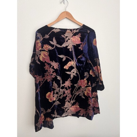 Velvet Crush Burnout Floral Open Front Top Medium Kaftan Kimono Witch Whimsy - Picture 3 of 6